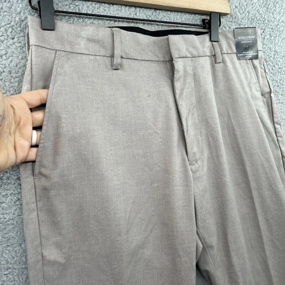 NORDSTROM Pants Mens 32 x 32 Gray Taupe Cotton Athletic Fit Non Iron Flat Front